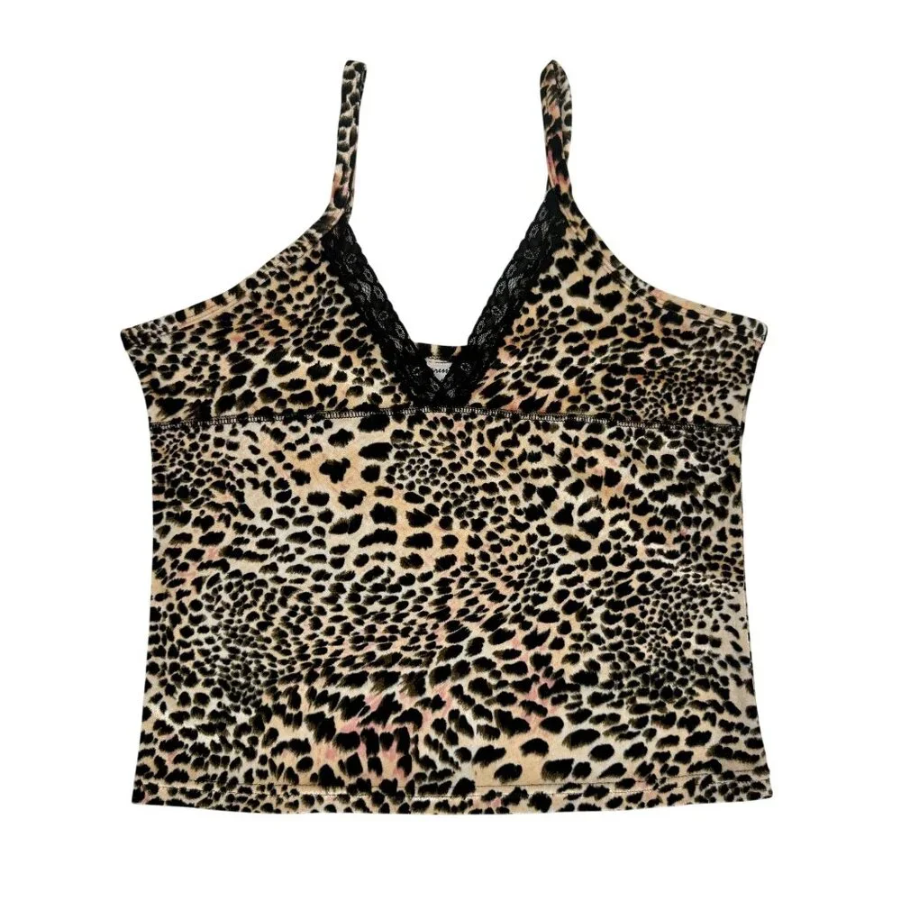 Vintage Y2K Expressions Leopard Print Lace Trim V-Neck Camisole Top Late 90s M - Picture 10 of 11